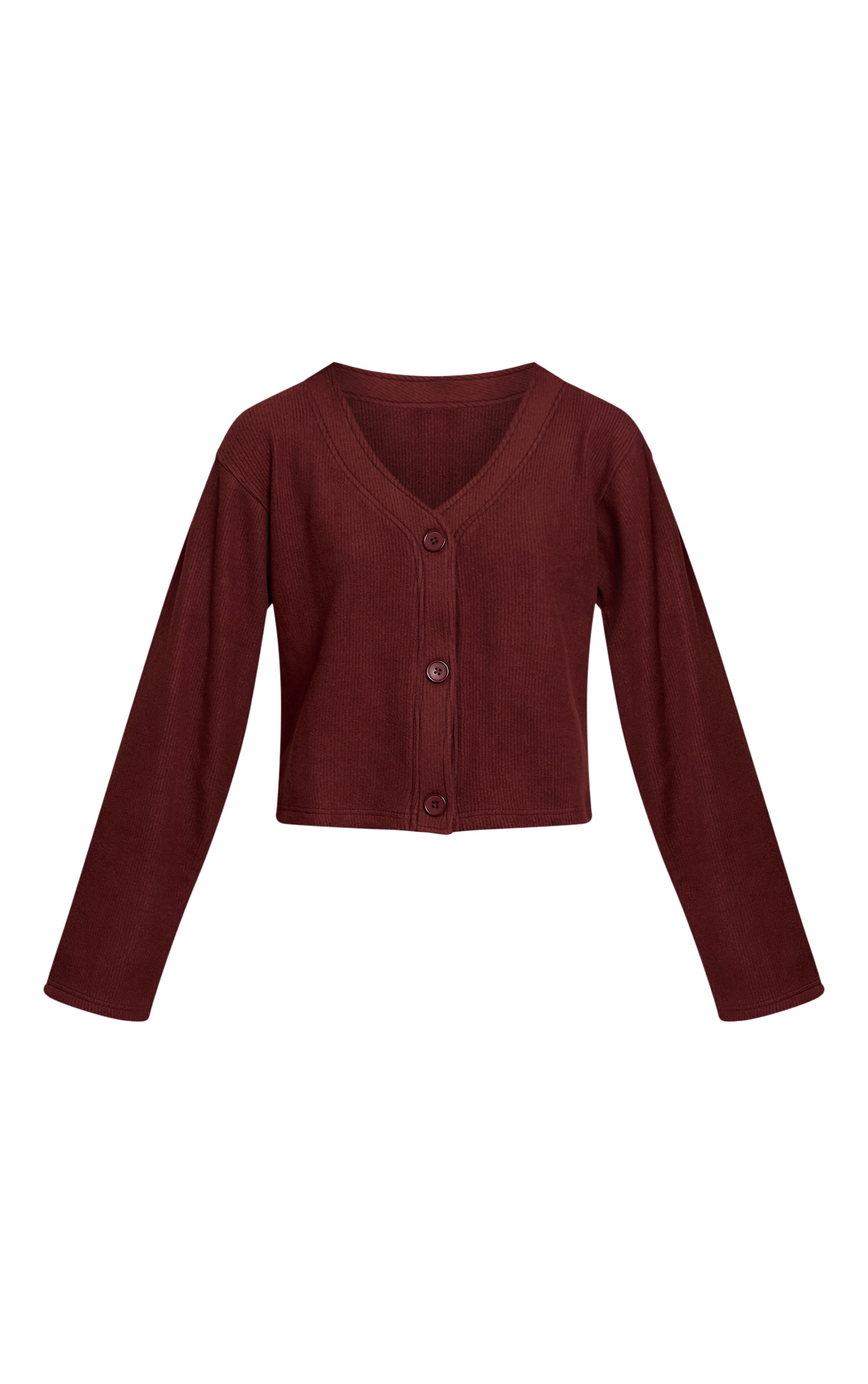 Chocolate Brown Soft Brushed Chunky Rib Boxy Cardigan image 5