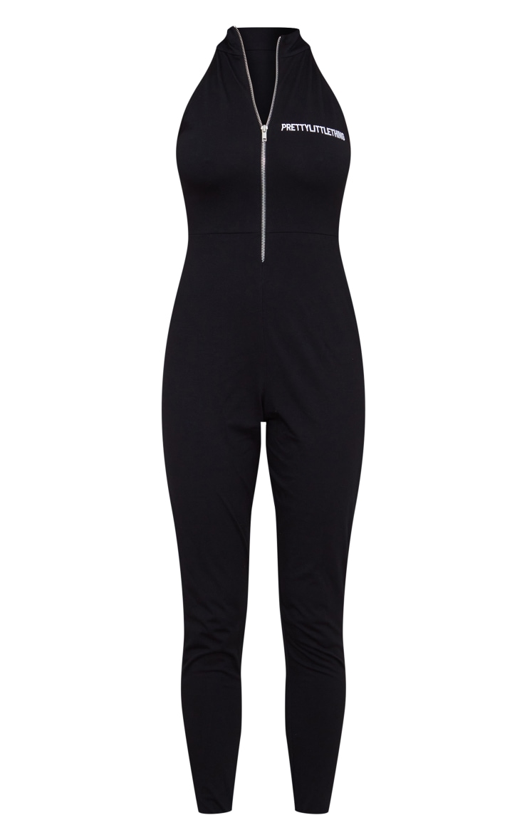 Plt Black High Neck Zip Detail Racer Jumpsuit PrettyLittleThing