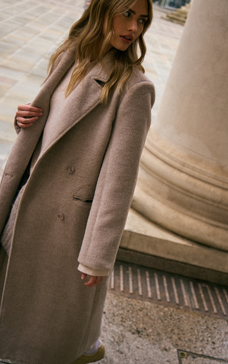 Taupe Structured Double Breasted Wool Look Maxi Coat image 3