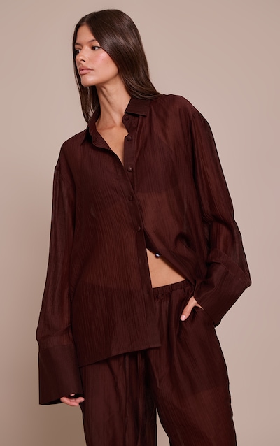 Chemise oversize texturée chocolat à manchettes larges