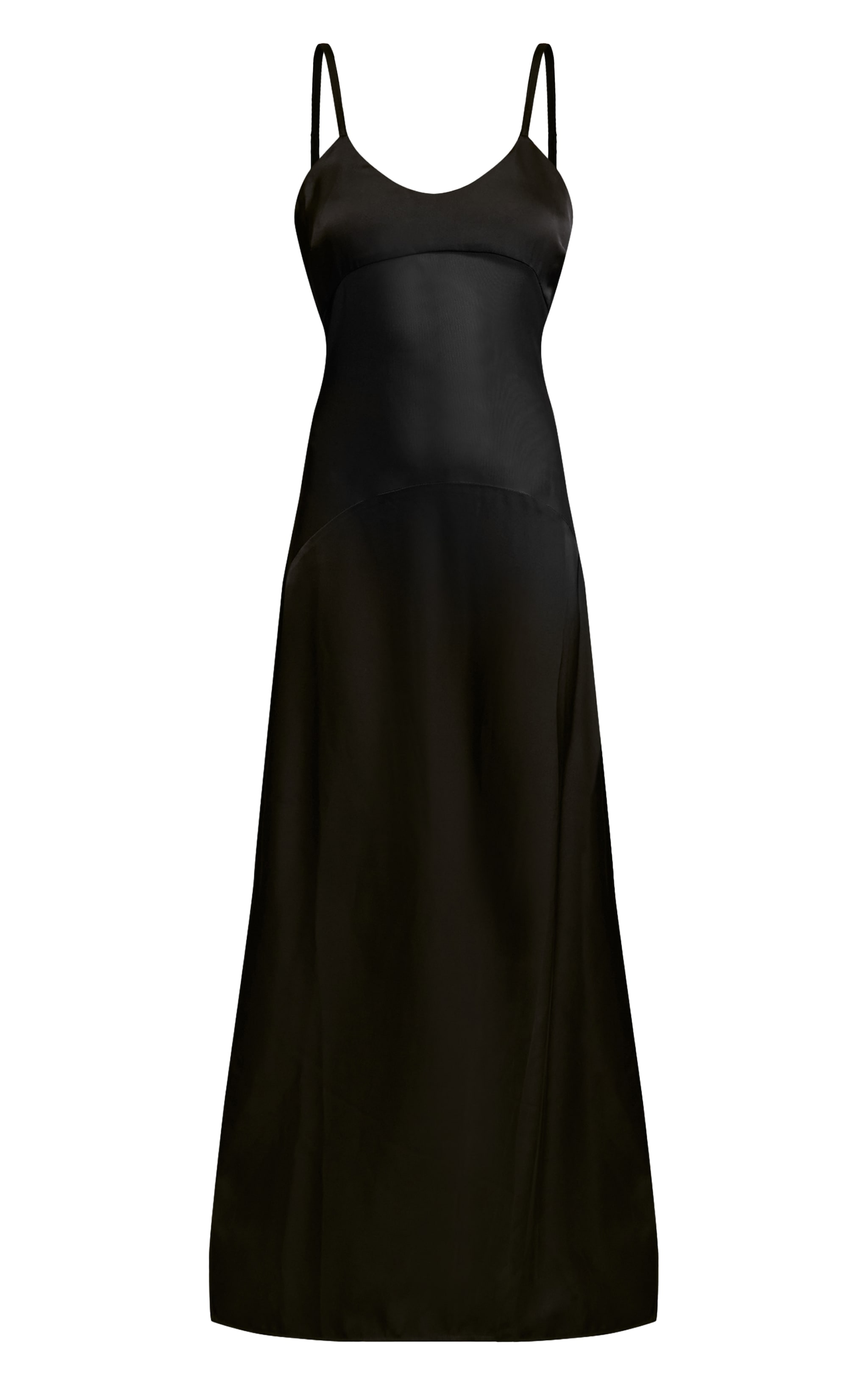Robe longue satinée noire à col rond et partie en mesh image 5