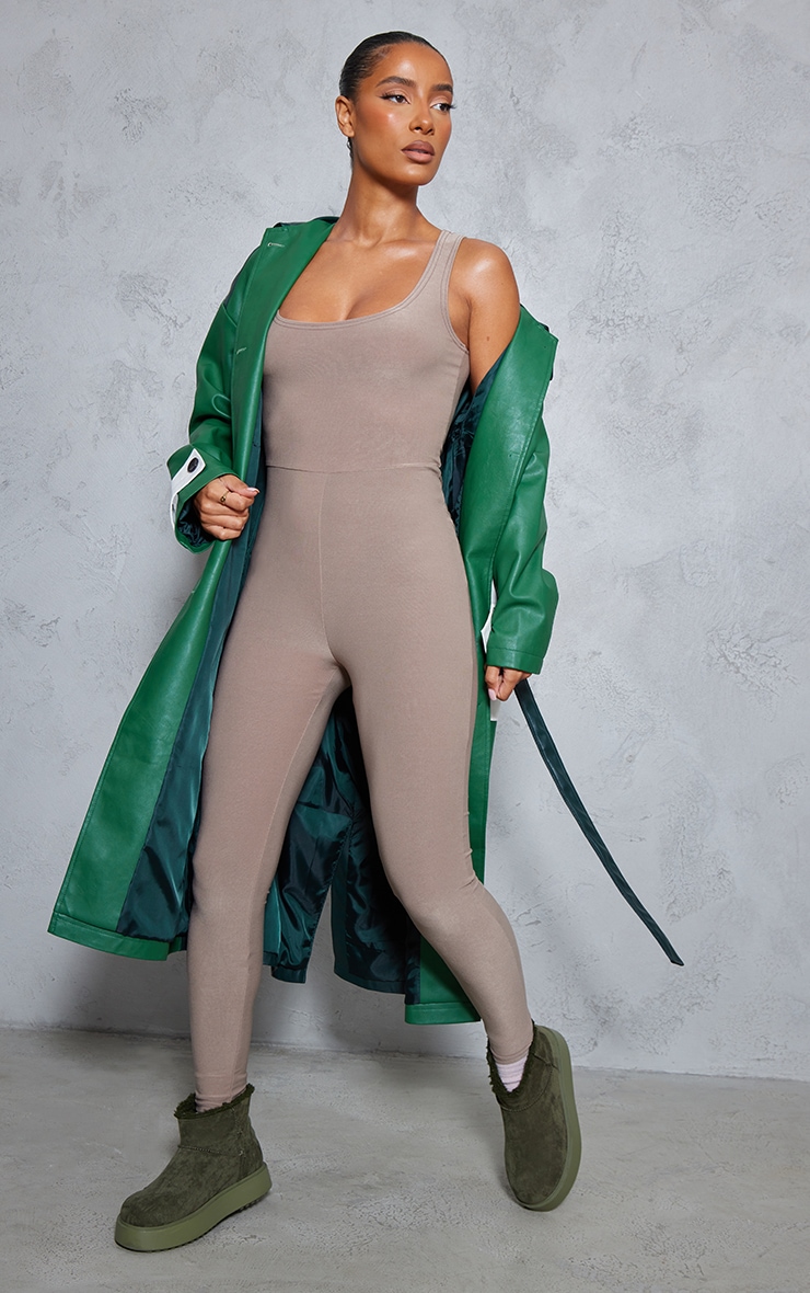 Taupe Slinky Sleeveless Scoop Neck Jumpsuit PrettyLittleThing USA