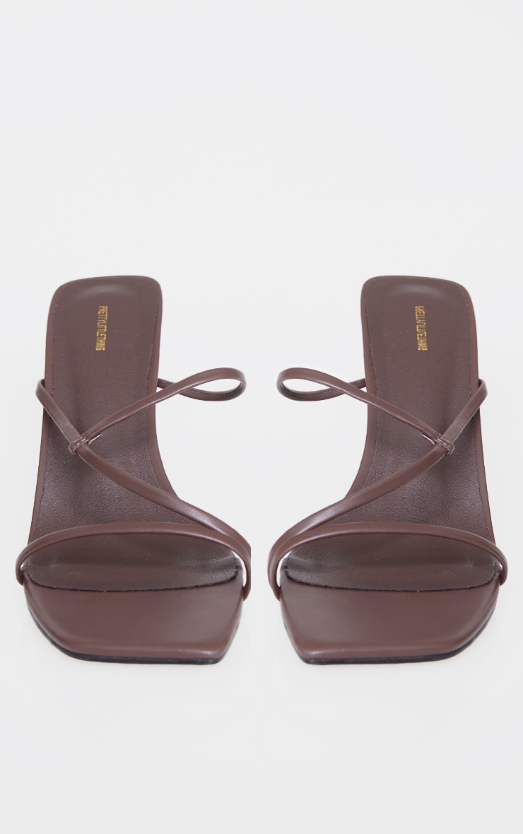 Chocolate PU Square Toe Strappy Mid Heeled Mules image 3