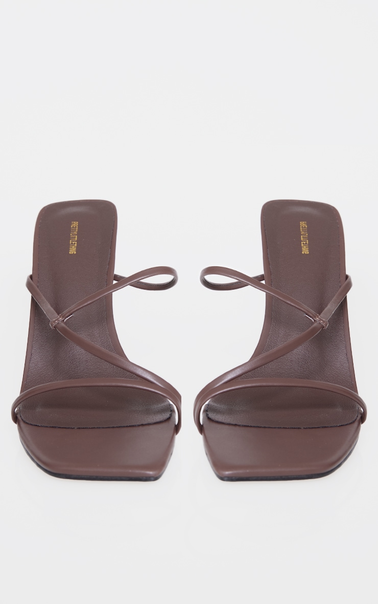 Chocolate PU Square Toe Strappy Mid Heeled Mules image 3