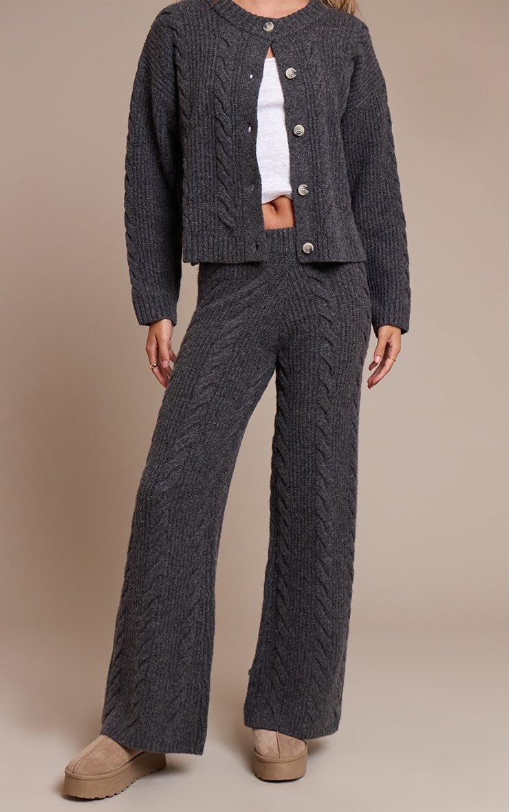 Pantalon en maille tricot torsadée gris anthracite image 2