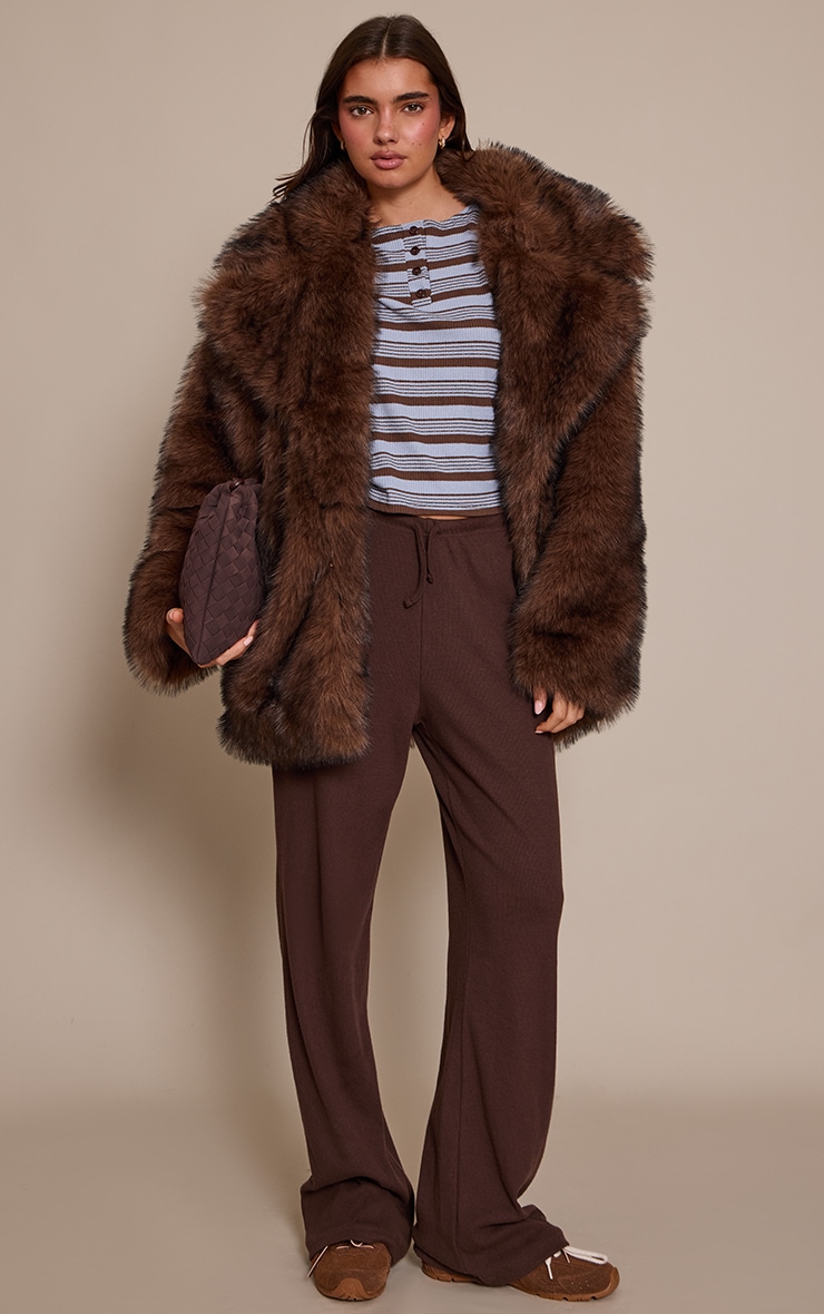 Blue Textured Stripe Oversized Button Detail Long Sleeve Top image 3