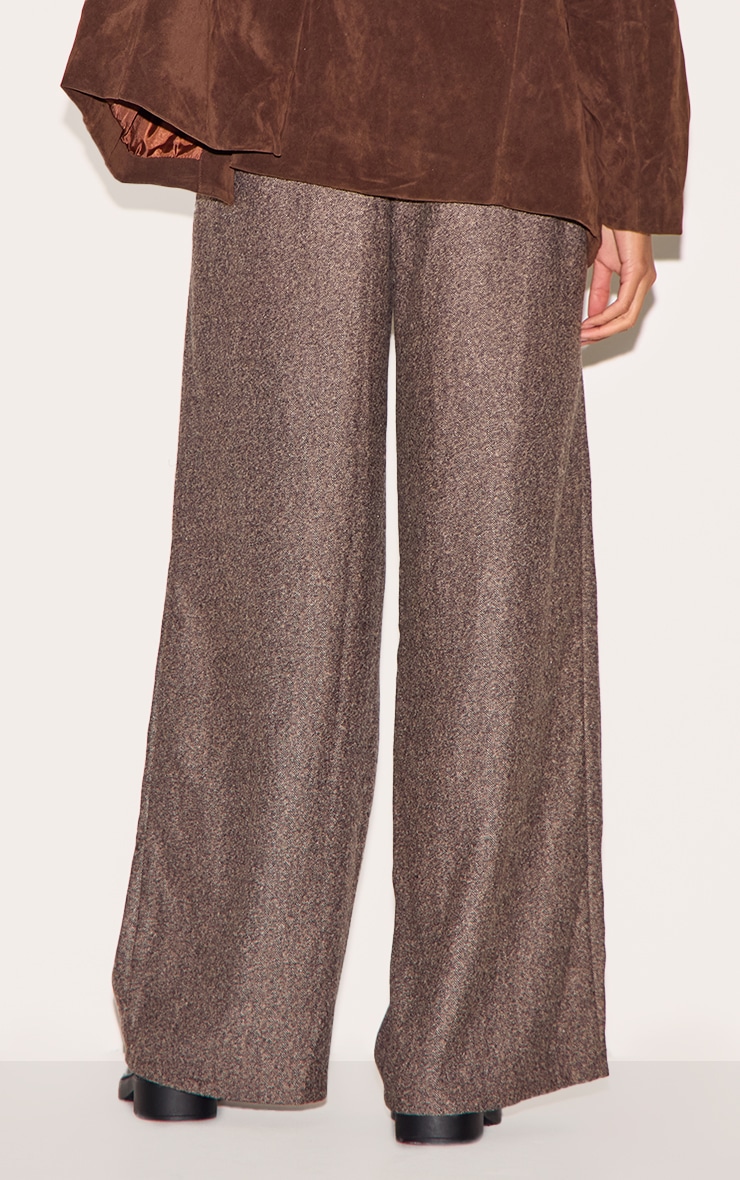 Brown Herringbone Mid Rise Tailored Pants image 3