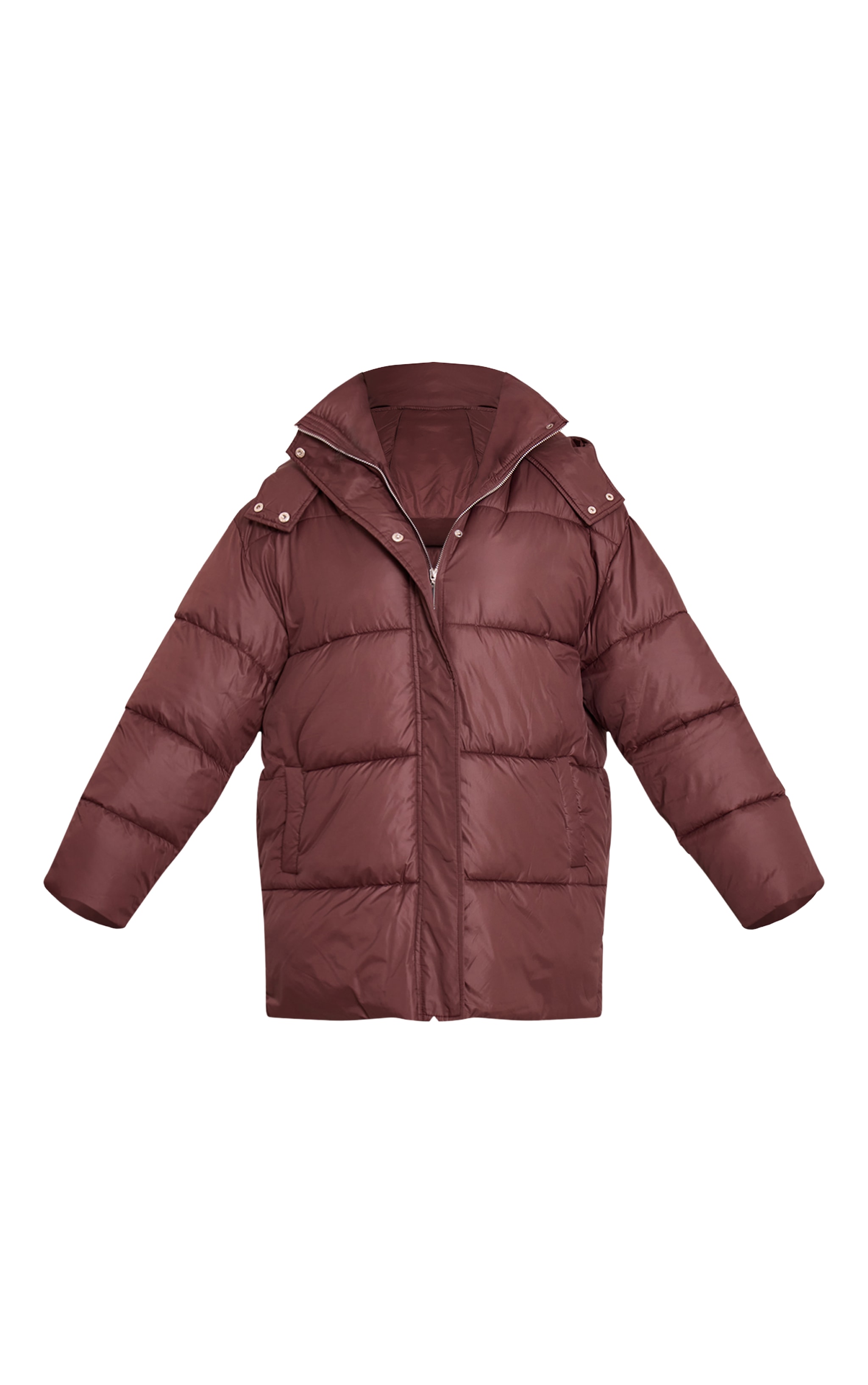 Tall Chocolate Oversized Hooded Puffer Jacket image 5