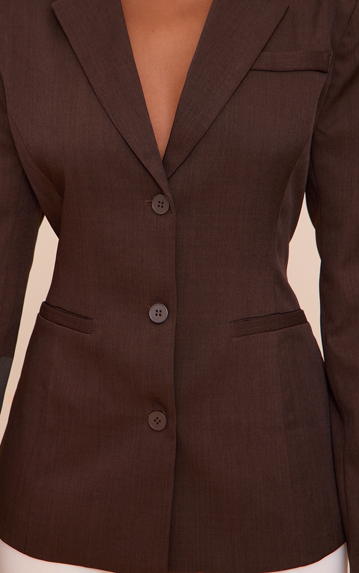 Dark Brown Cinched Back Single Breasted Blazer image 4