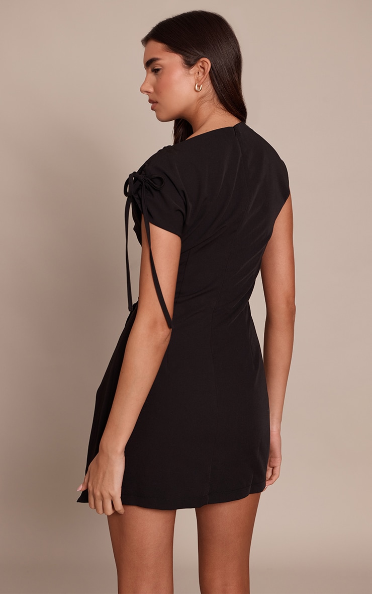 Black Button Detail Cap Sleeve Shift Dress image 2