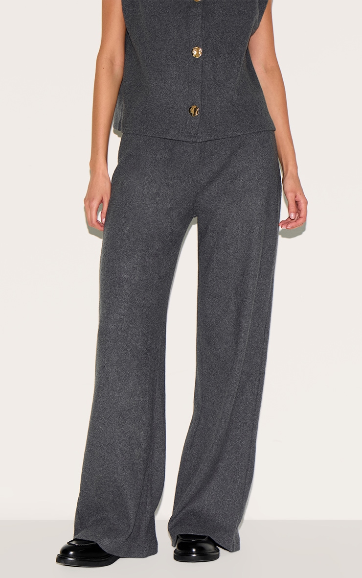 Pantalon droit côtelé brossé gris foncé à taille basse image 2