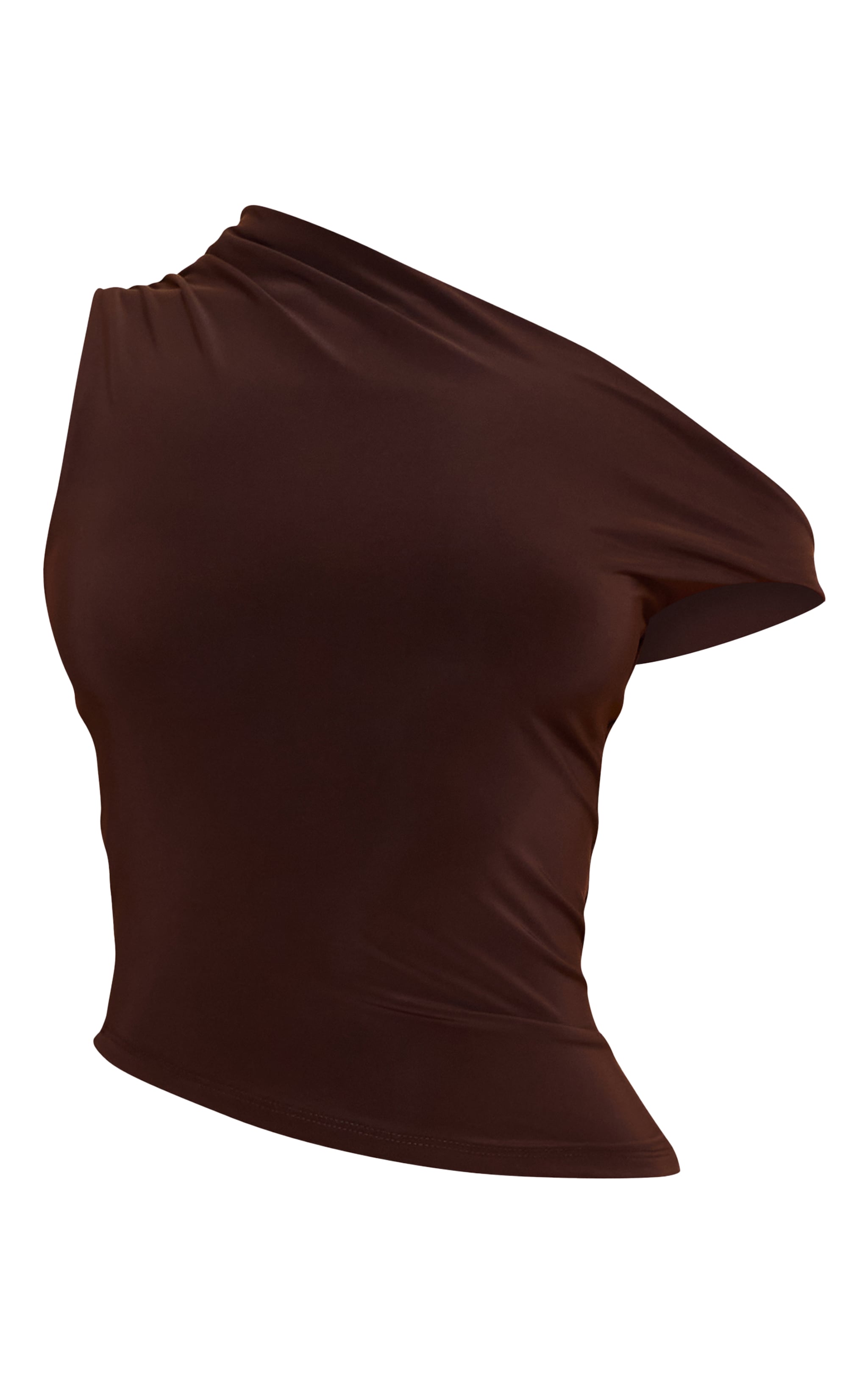 Chocolate Double Layered Slinky One Shoulder Longline Top image 5