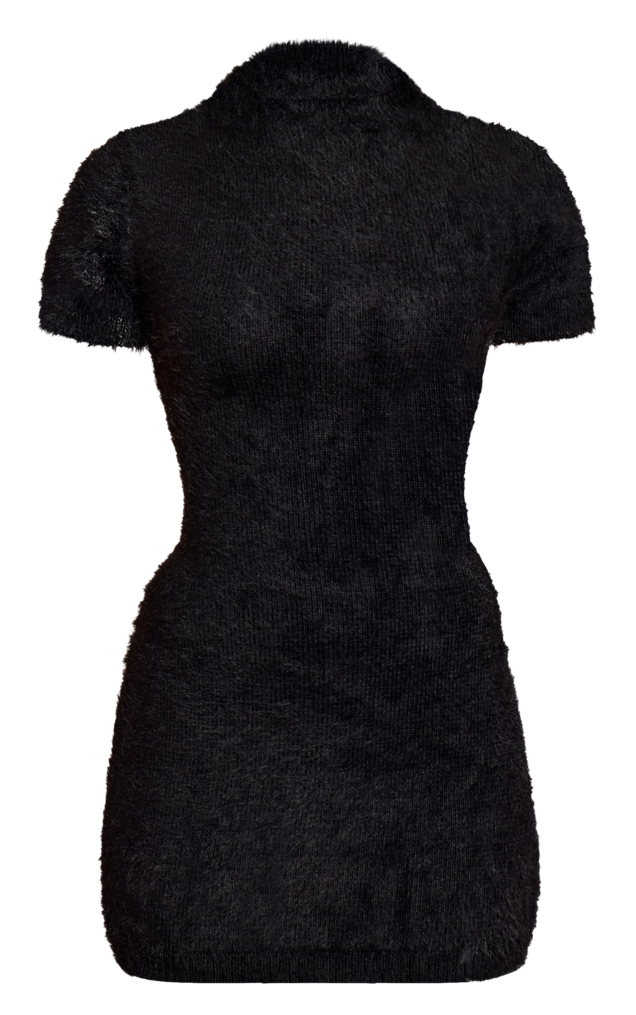 Black Fluffy Knit Short Sleeve Jumper Dress image 5