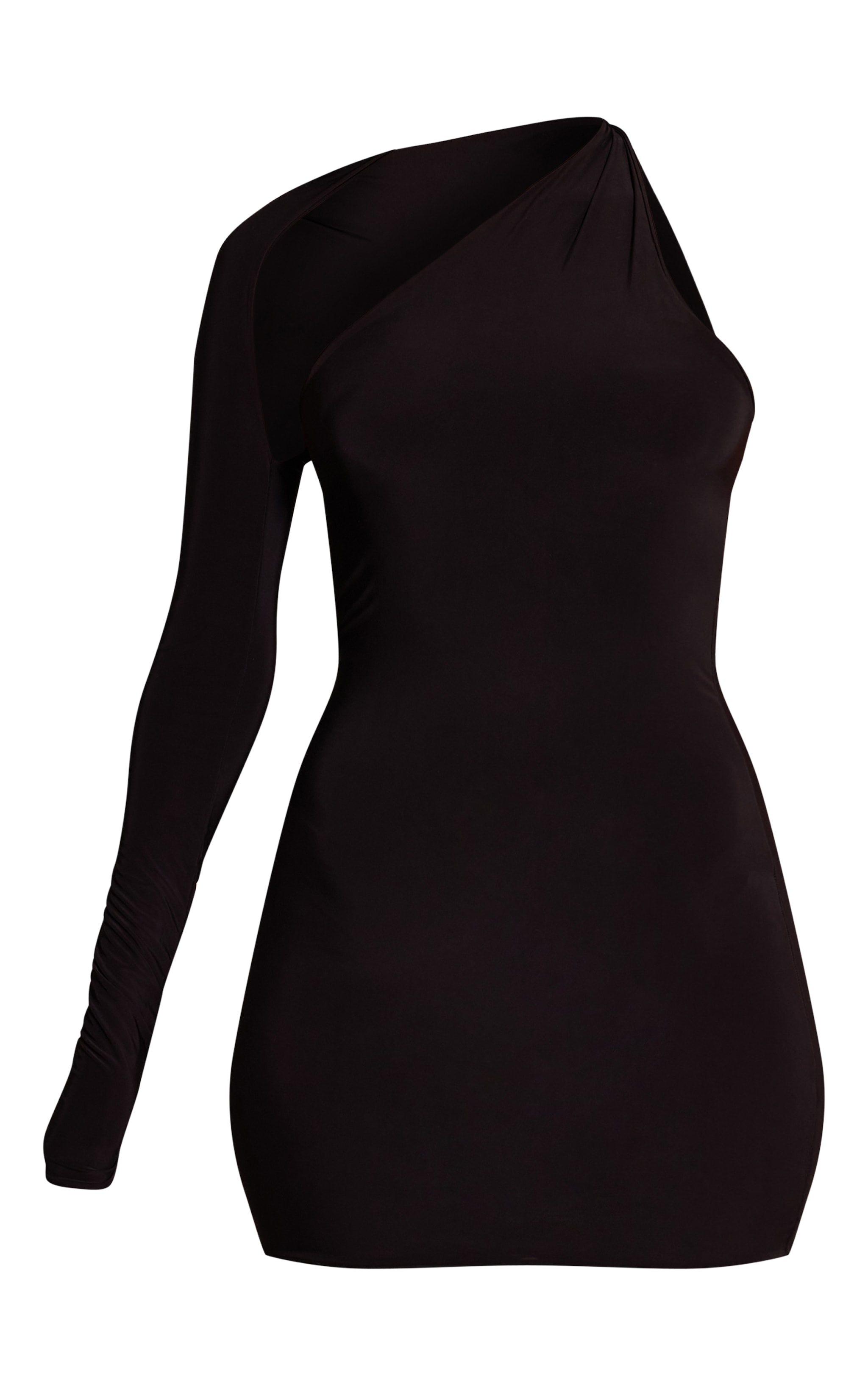 Black Slinky One Sleeve Bodycon Mini Dress image 5