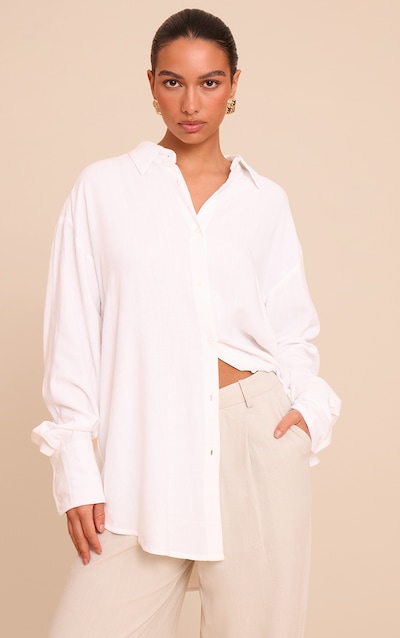 White Linen Look Boxy Oversized Shirt