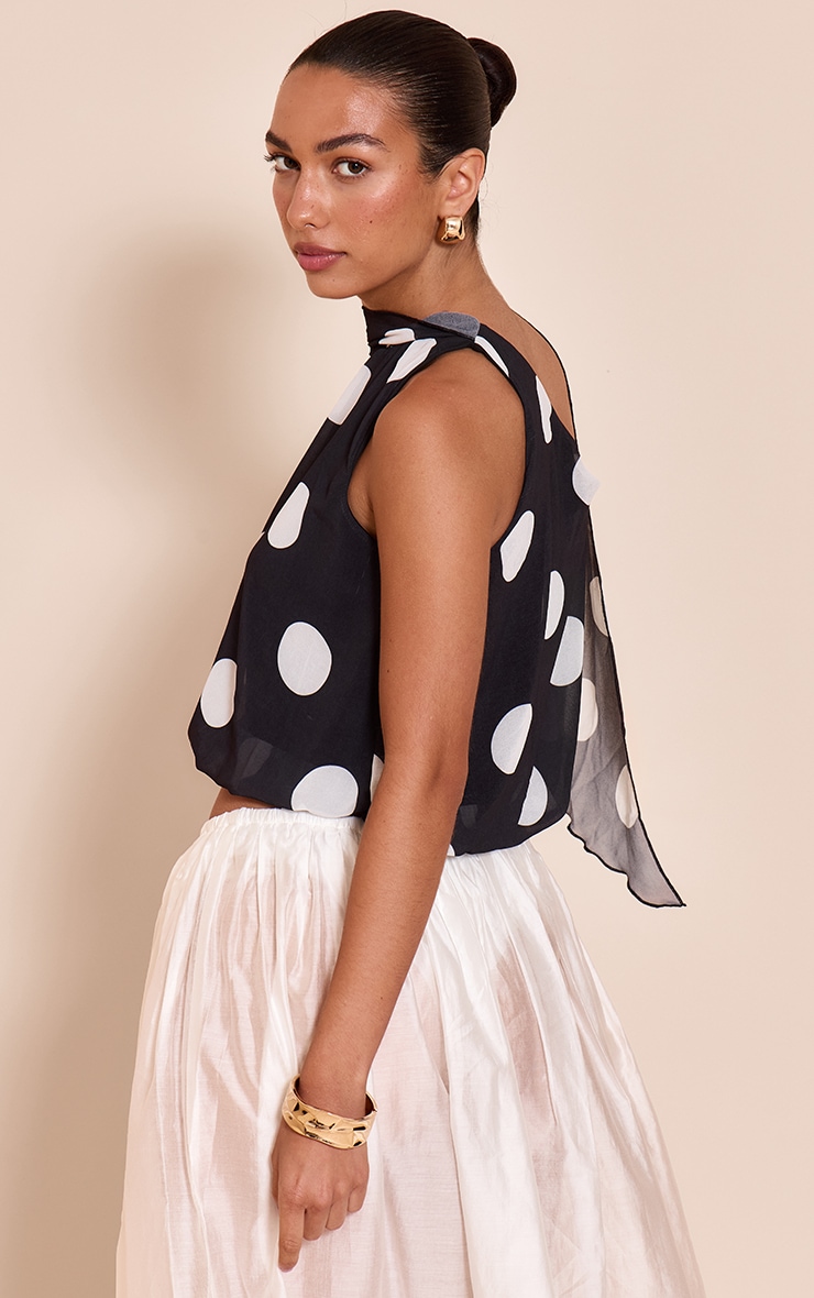 Black Polka Dot Print Chiffon Scarf Detail Puffball image 2