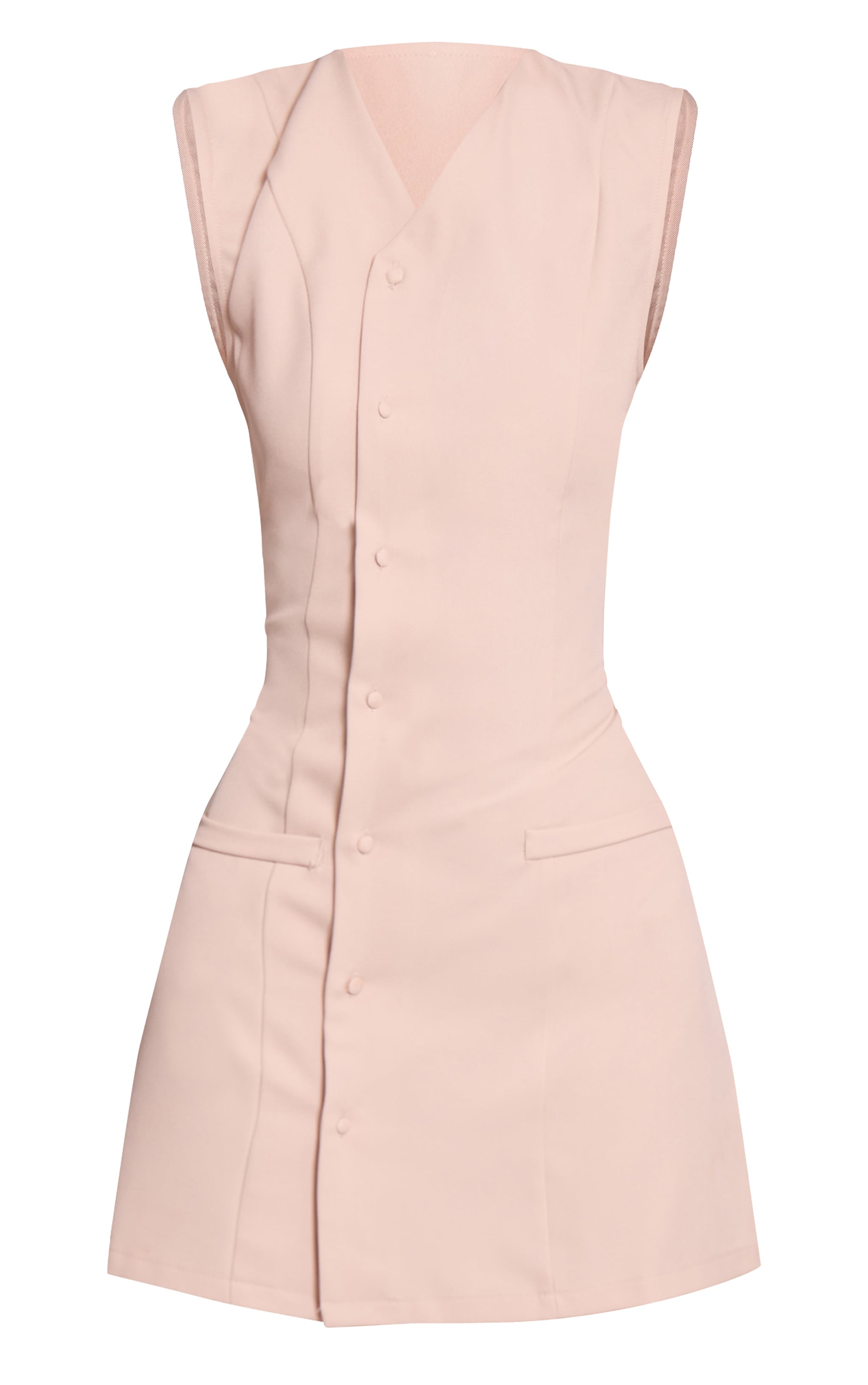 Cream Tailored Asymmetric Button Down Shift Dress image 5