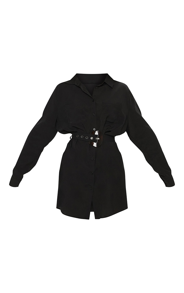 Black Tortoise Shell Belted Utility Shirt Dress image 3