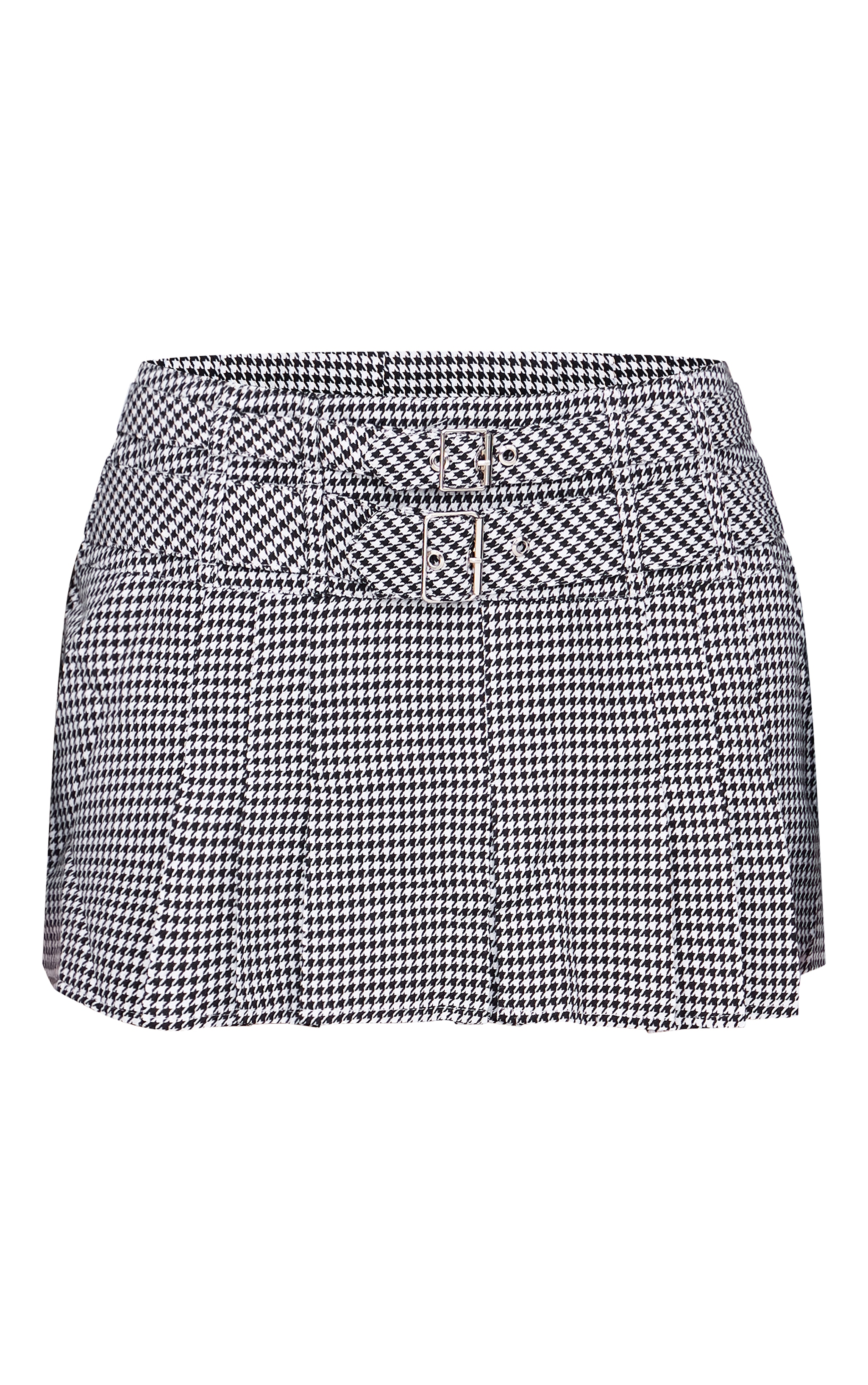 Black Gingham Double Buckle Pleated Mini Skirt image 6