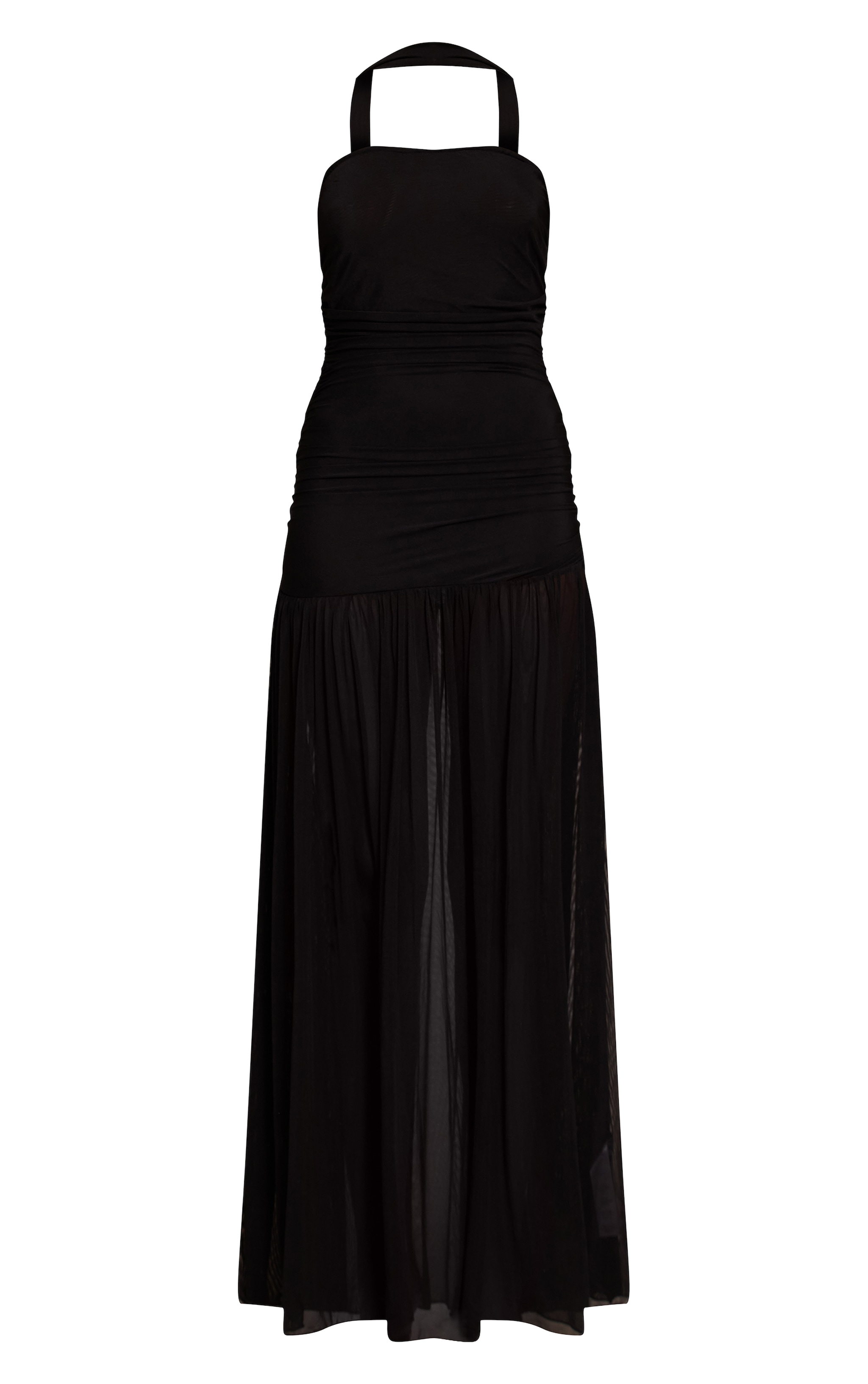 Black Ruched Scarf Dropped Waist Maxi Dress image 5