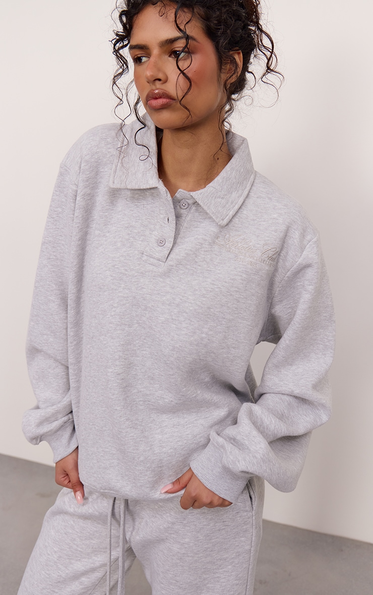 Sweat polo en coton polaire gris cendré imprimé "Athletics Club