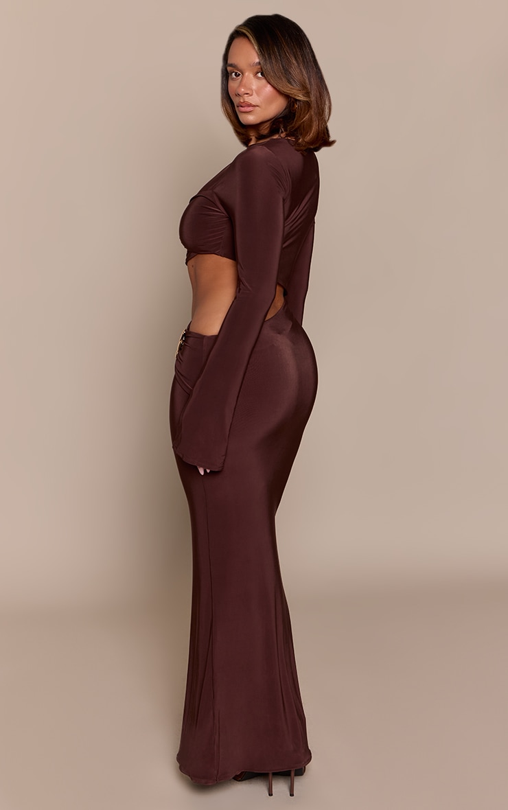 Shape Chocolate Cut Away Maxi Dress With Gold Trim image 2