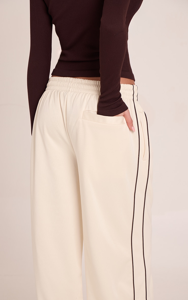 Cream Tricot Wide Leg Side Stripe Track Pants image 4