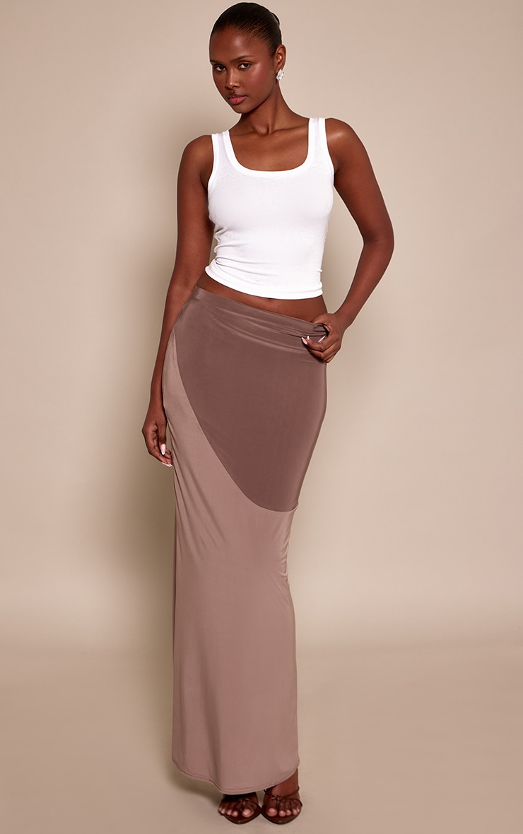Taupe Slinky Contrast Panel Maxi Skirt image 1