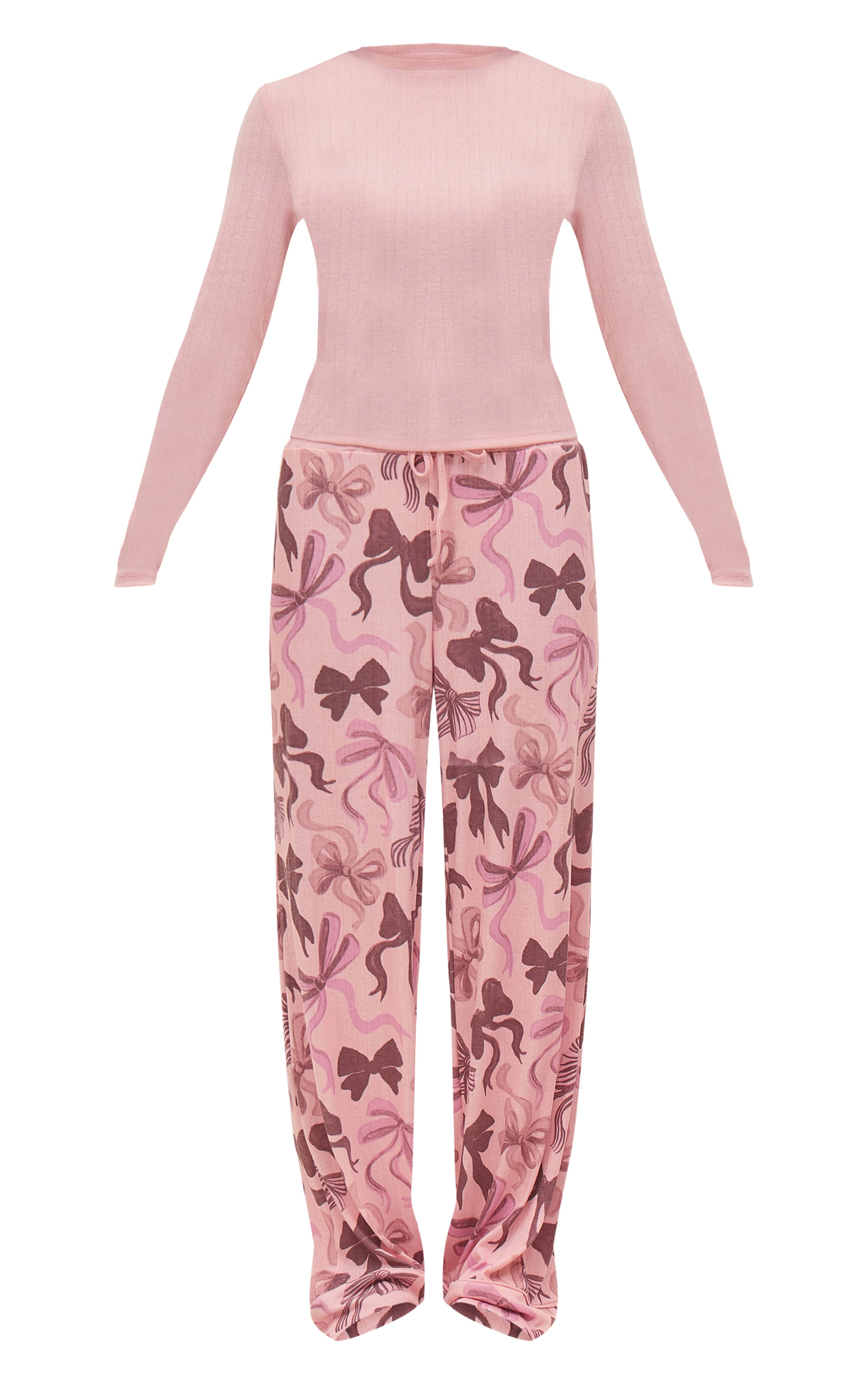 Pink Fitted Pointelle Long Sleeve Top and Christmas Bow Pant PJ Set image 5