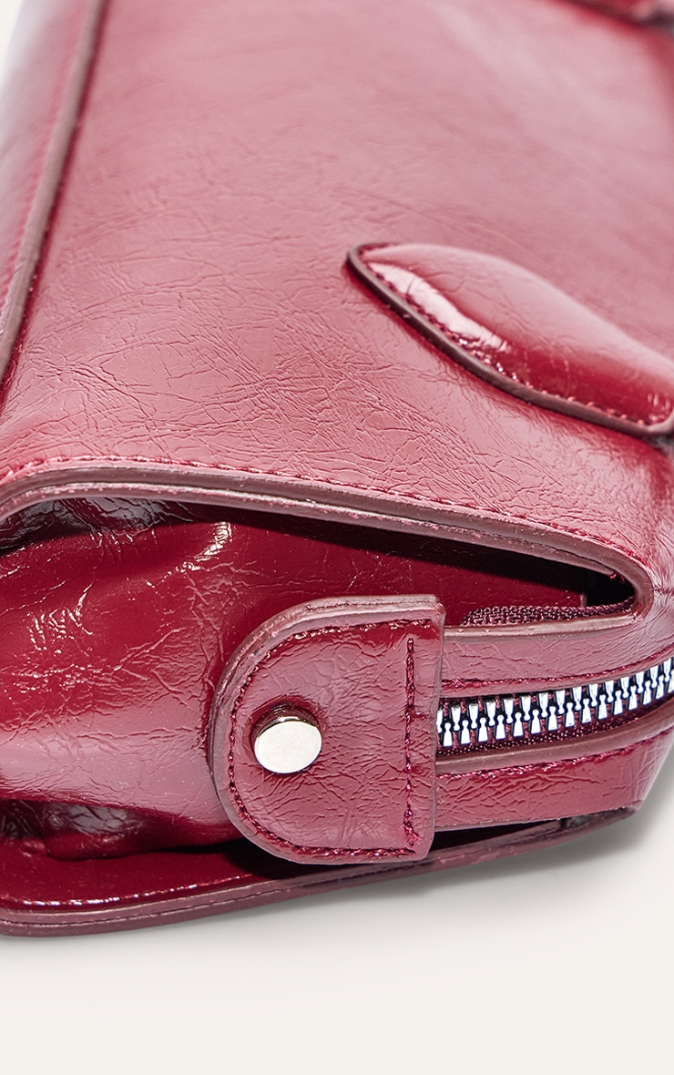 Burgundy Textured Faux Leather Bowler Bag image 4