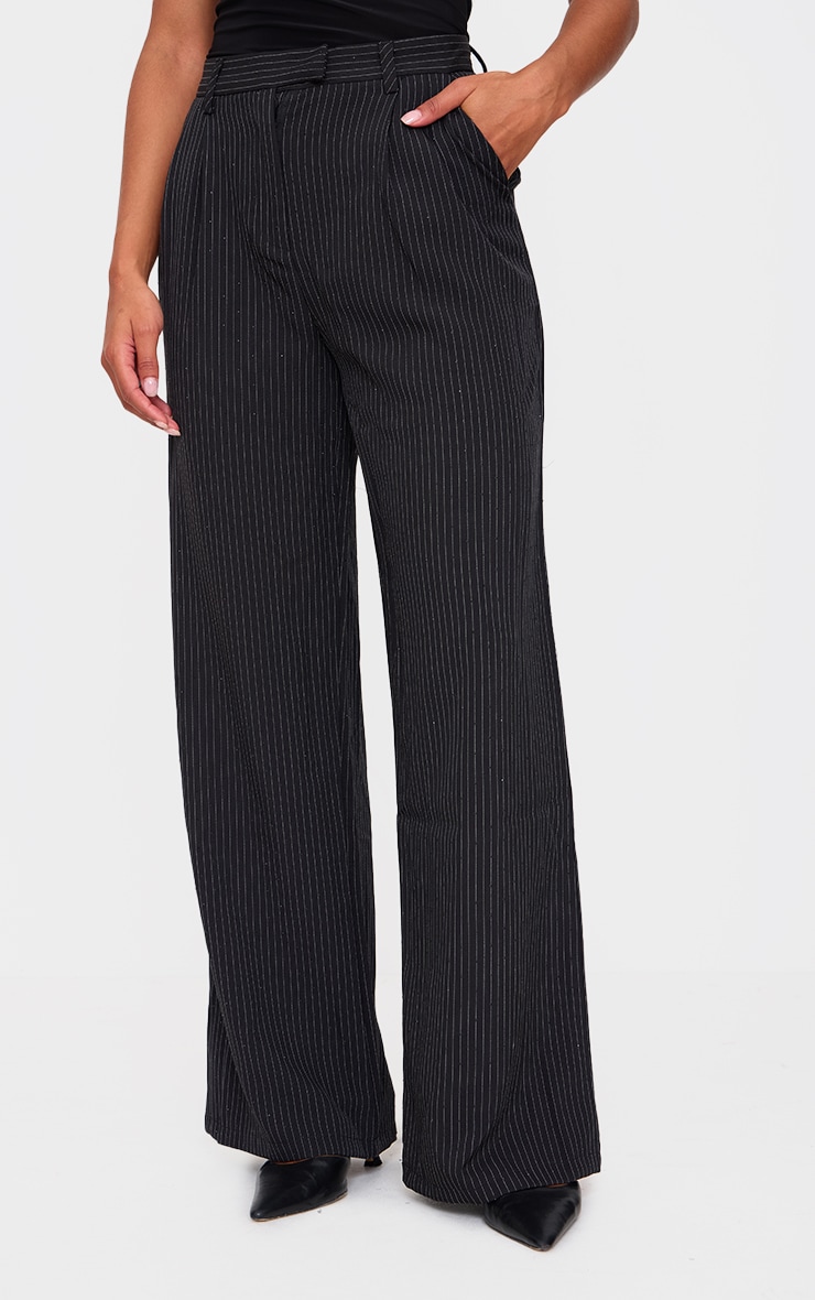Black Hotfix Tailored Wide Leg Pants