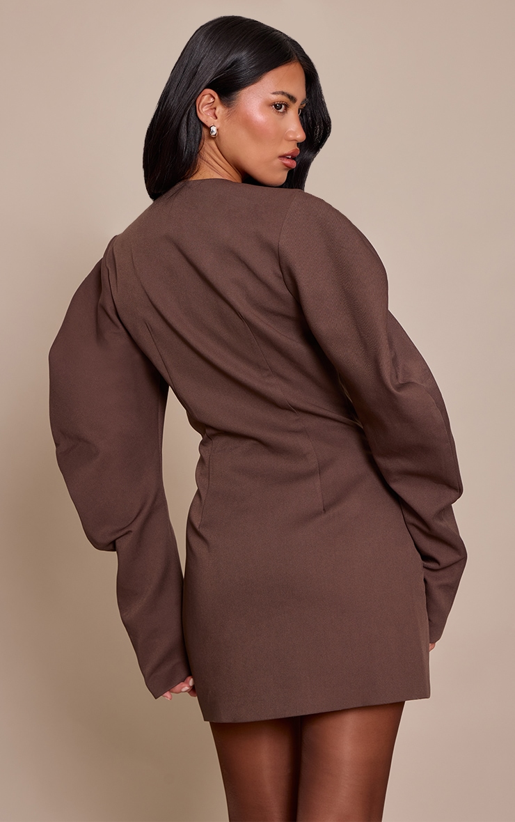 Deep Chocolate Woven Cacoon Sleeve Button Down Blazer Dress image 2