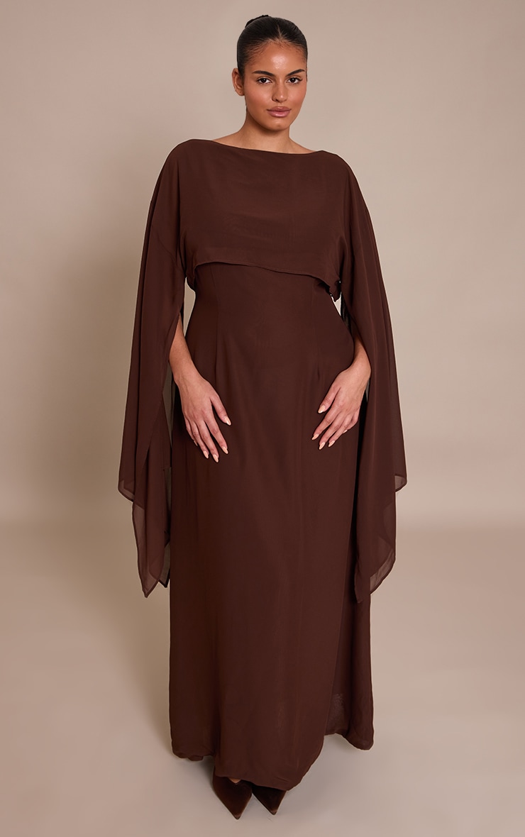 Plus Chocolate Cape Detail Maxi Dress | Plus Size