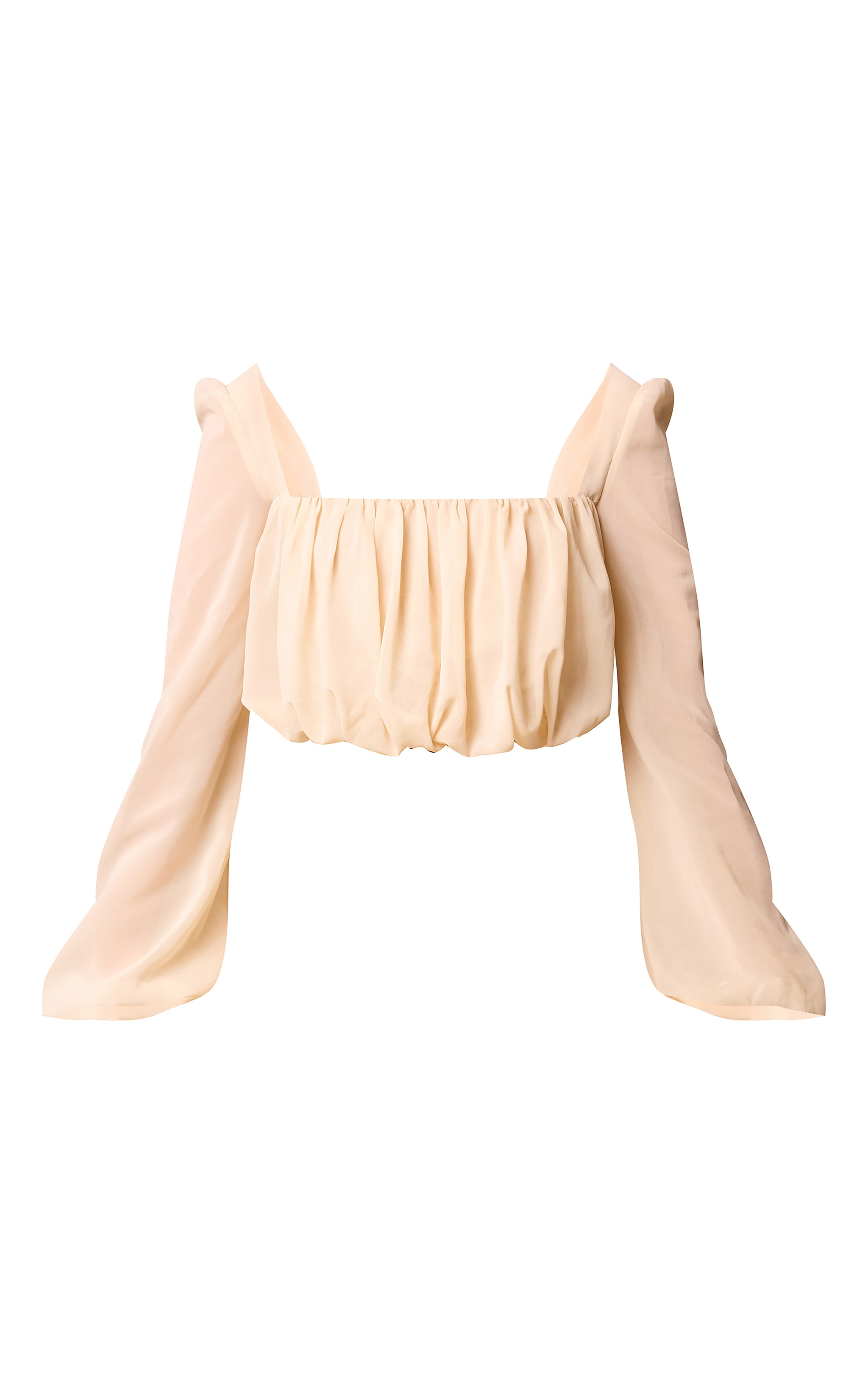 Almond Chiffon Ruched Long Sleeve Blouse image 5