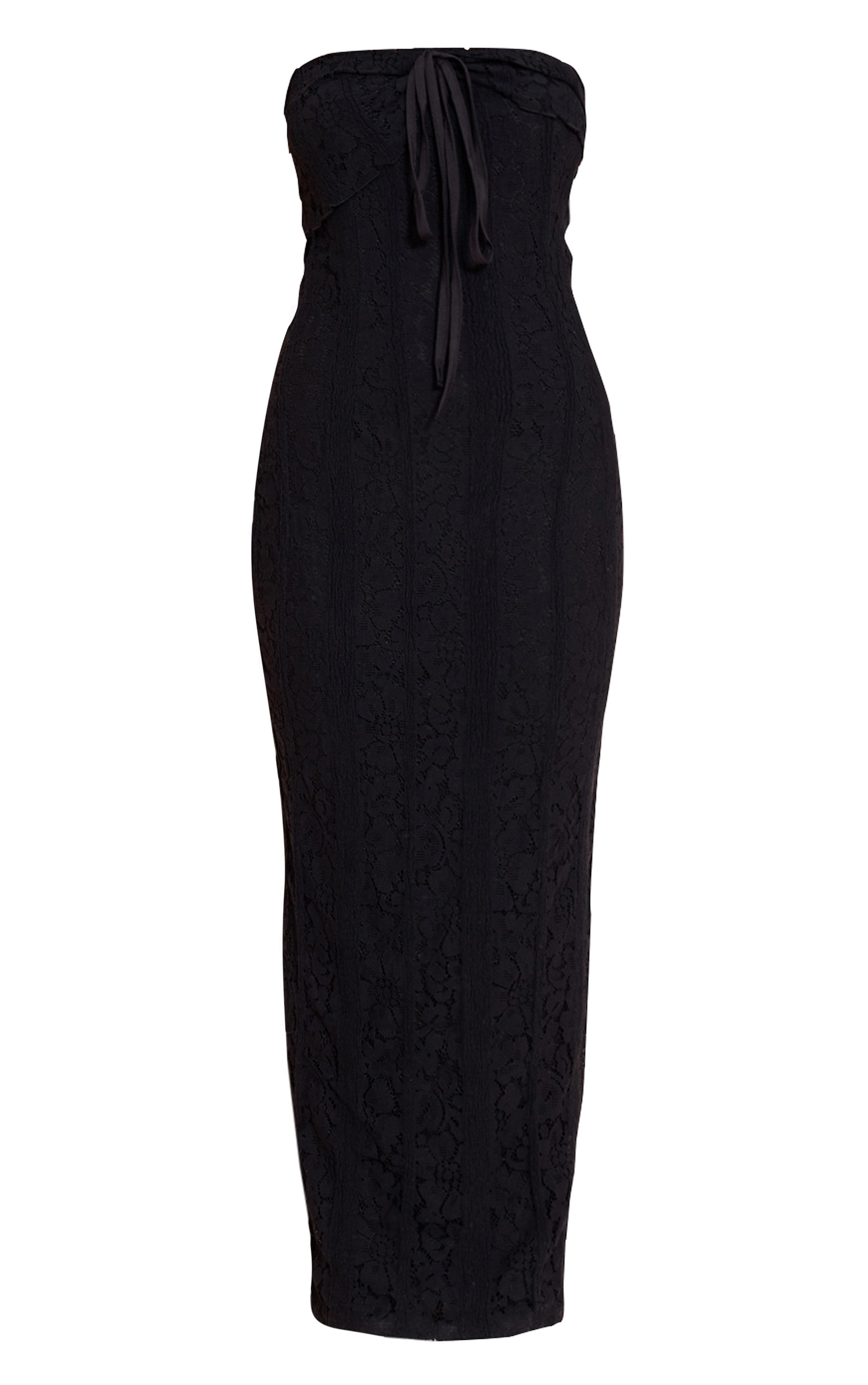 Petite Black Fitted Lace Bandeau Maxi Dress image 5
