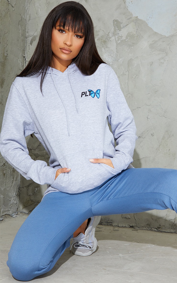 PRETTYLITTLETHING Grey Butterfly Printed Hoodie