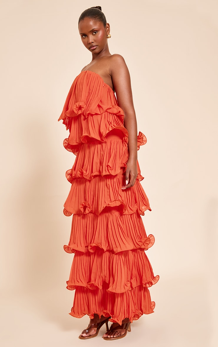 Orange Extreme Ruffle Tiered Maxi Dress image 3
