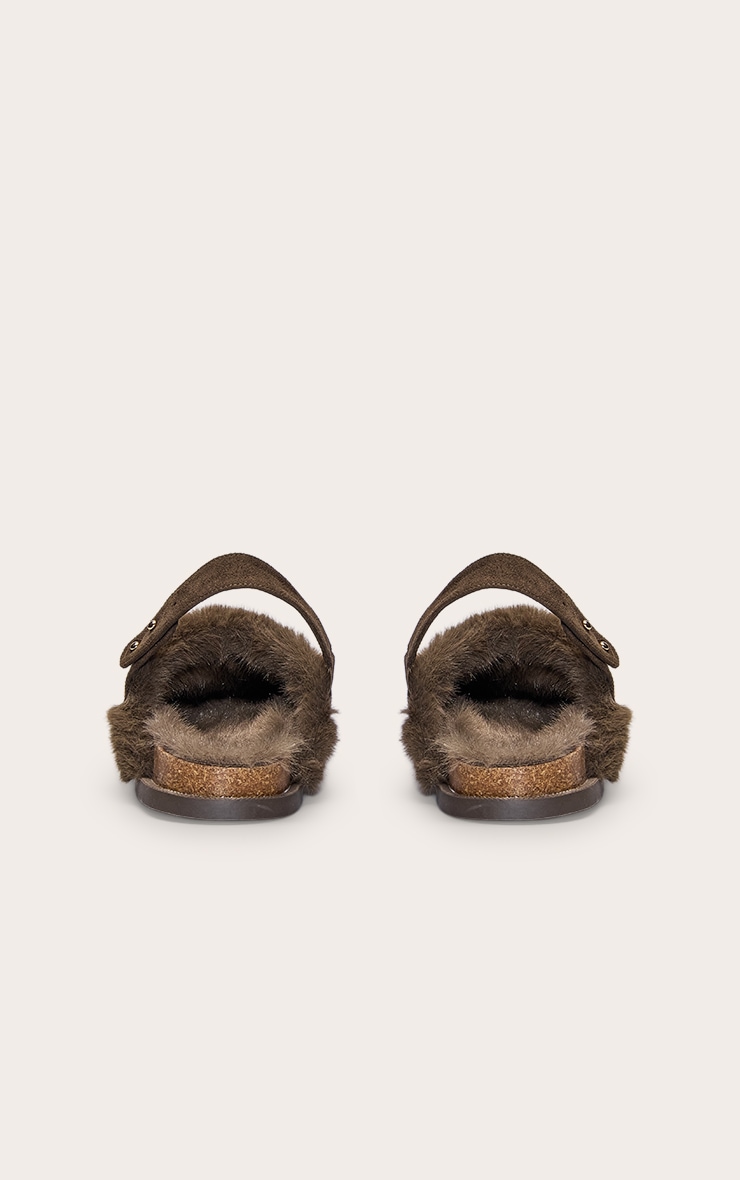 Khaki Faux Suede Faux Fur Lined Mules image 4