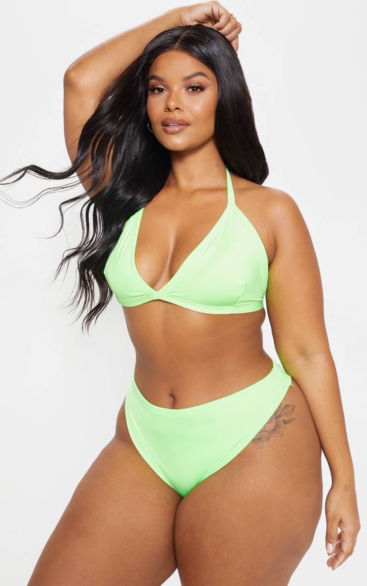 Plus Neon Lime Seam Detail Triangle Bikini Top