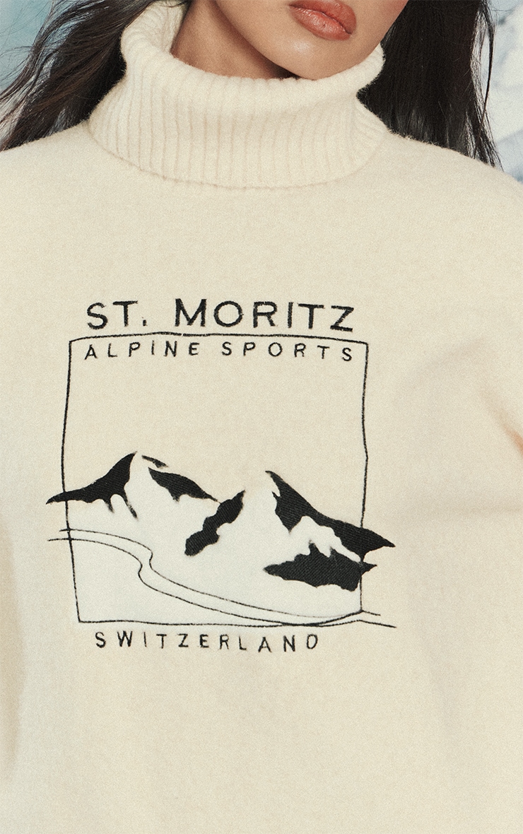 Cream Moritz Graphic Roll Neck Knitted Sweater image 4