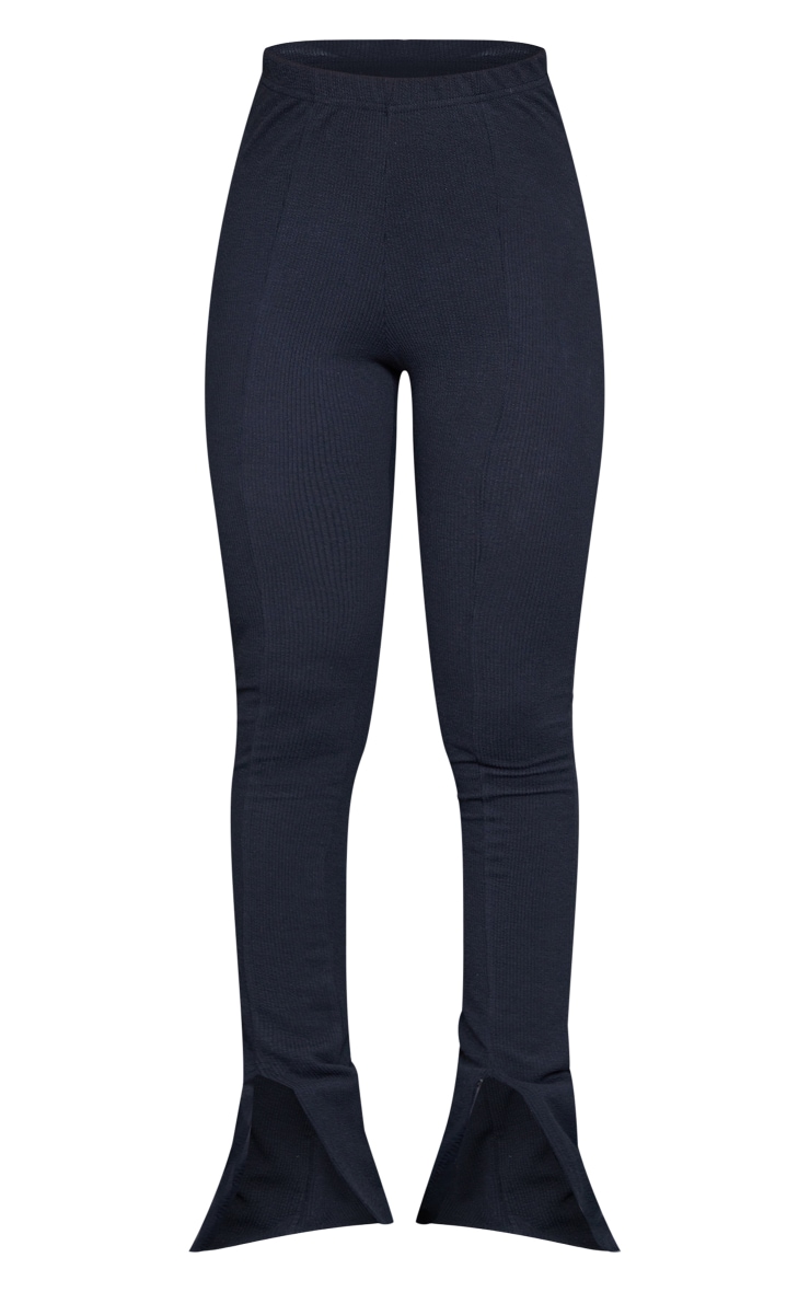 Black Crinkle Rib Split Hem Detail Leggings image 5