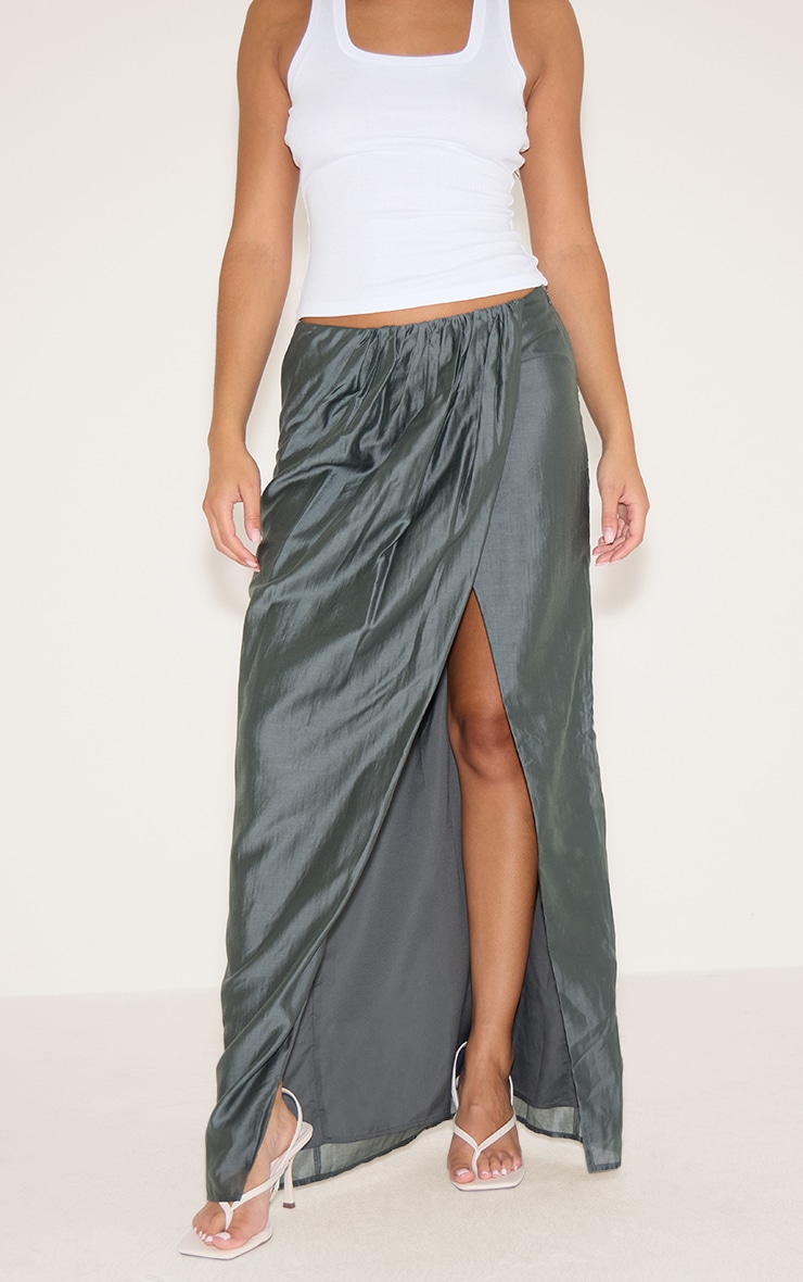 Charcoal Satin Wrap Detail Maxi Skirt image 2