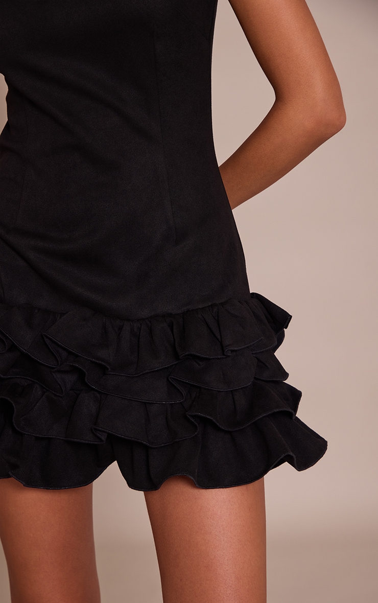 Robe droite en suédine noire à ourlet volanté image 4