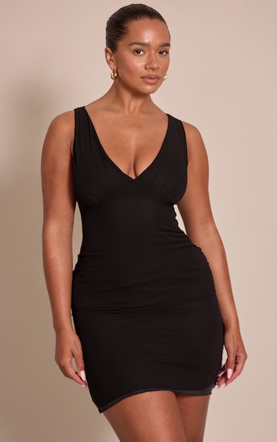 Shape Mini robe en mousseline de soie noire à décolleté devant