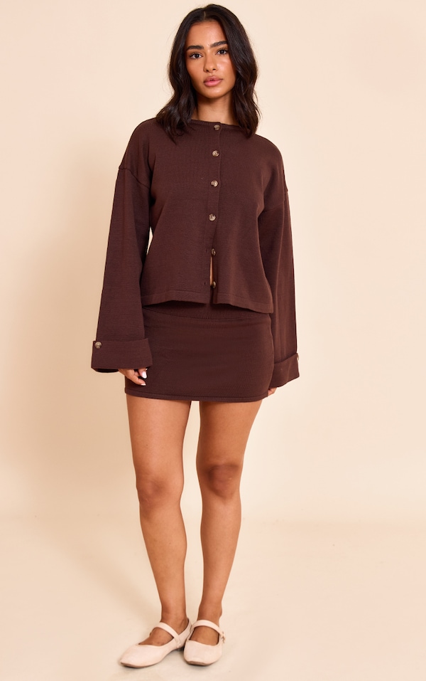 Petite Chocolate Knit Fold Over Waistband Mini Skirt 