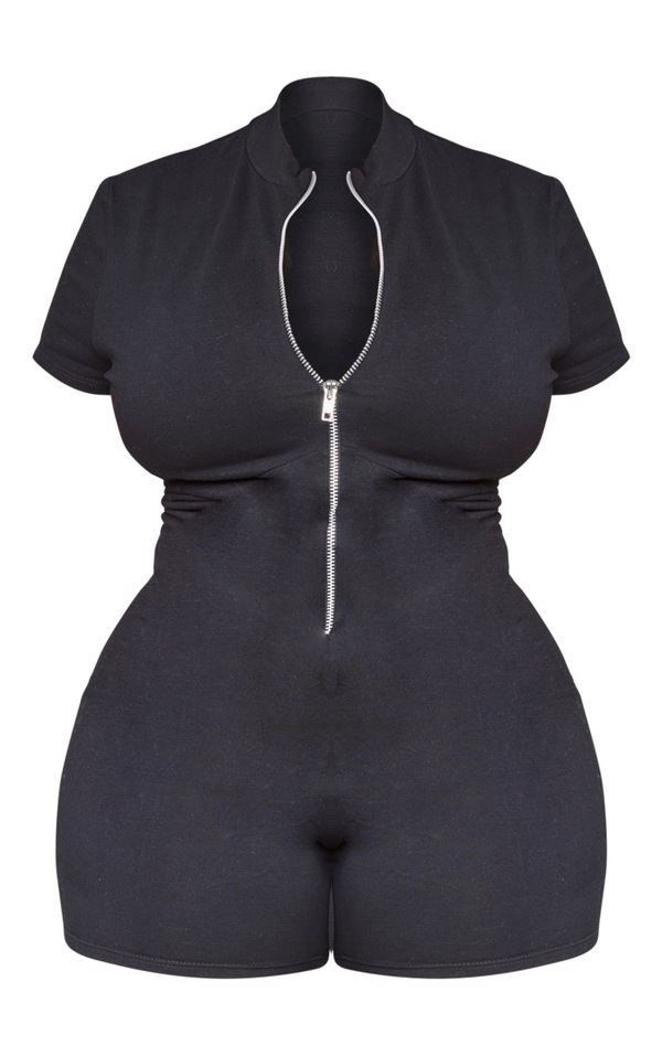 Plus Black Zip Up Playsuit PrettyLittleThing