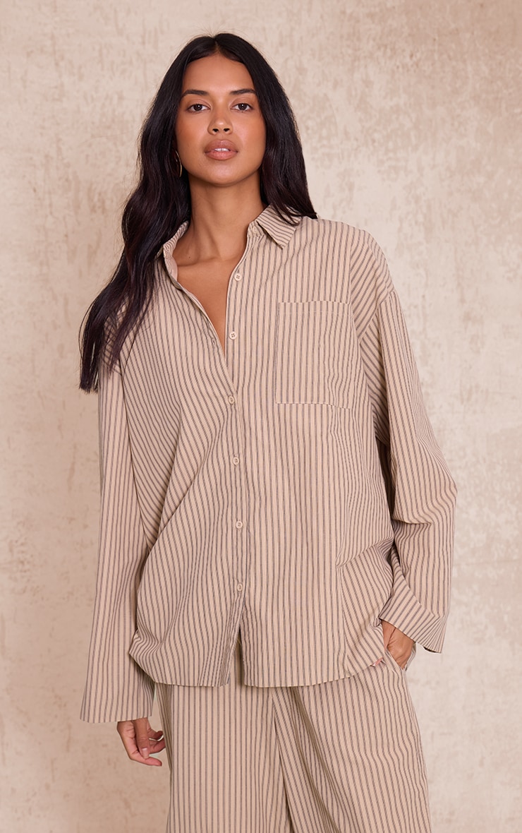 Stone Pinstripe Oversized Shirt image 1