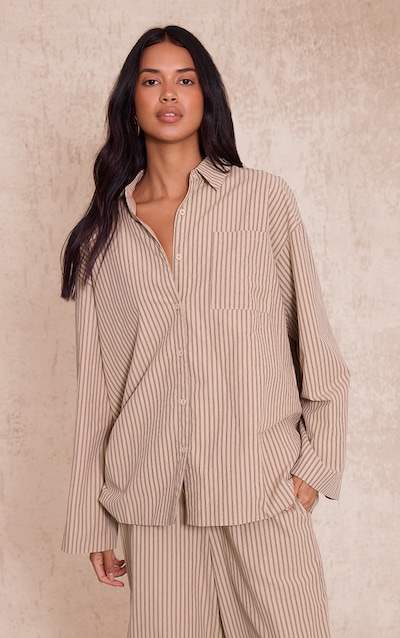 Stone Pinstripe Oversized Shirt
