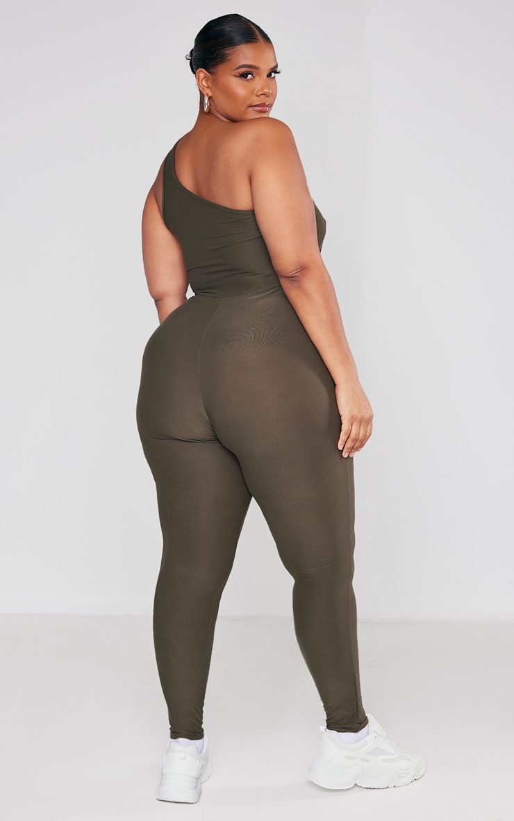 Plus Khaki Soft Touch One Shoulder Jumpsuit image 2
