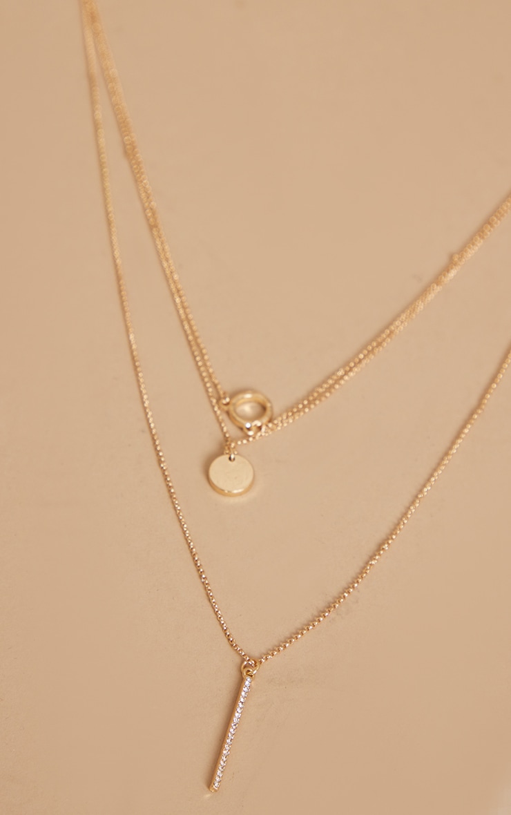 Gold Diamante Circle & Drop Pendant Necklace image 3